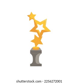 Golden trophy cup in shape of stars vector illustration. Cartoon gold trophy in reward for sports or competition isolated on white background. Prize award, championship concept