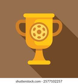 Golden trophy cup with soccer ball symbol awarding the winner of a football or soccer tournament