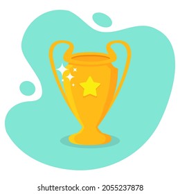 Copa Trofeo de oro con estrella en diseño plano. Copa trofeo galardonada con sombra