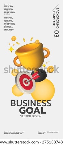 Golden trophy cup and target with arrow and dollar coins representing business success and achievement of financial goals for social media, poster, covers, flyers, presentations.