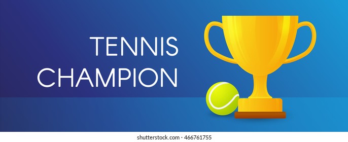 Golden trophy cup with a Tennis ball. Vector illustration. Victory. Tennis champion.  Modern flat design. EPS 10. Colorful.