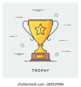 Golden trophy cup. Thin line concept. Vector illustration.