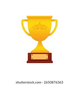 Golden trophy cup with three stars displayed on a wooden base, representing achievement and success in sports or competitions