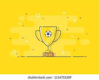Golden trophy cup. Trendy flat vector on yellow background. Vector Illustration.