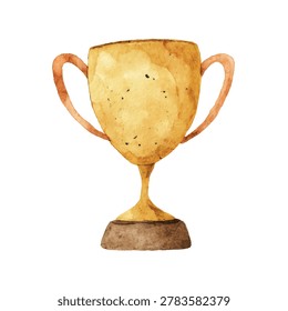 Golden trophy cup with two handles