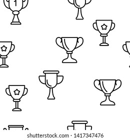 Golden Trophy Cup Vector Color Icons Seamless Pattern. Competition Trophy, Contest Award Linear Symbols Pack. Success, Victory Metaphor, Sports Achievement, Career Goal. Illustration