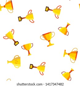 Golden Trophy Cup Vector Color Icons Seamless Pattern. Competition Trophy, Contest Award Linear Symbols Pack. Success, Victory Metaphor, Sports Achievement, Career Goal. Illustration