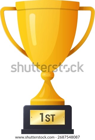 Golden trophy cup vector. First place award symbol for victory and achievement