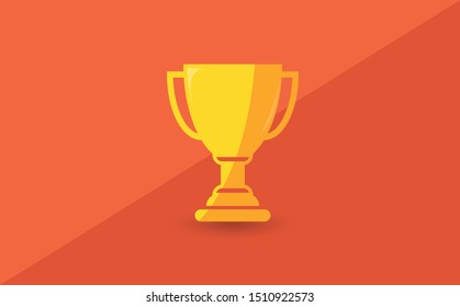 Golden trophy cup, vector icon on transparent background. First place championship prize.