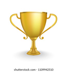 Golden trophy cup vector illustration. Winner cup isolated on white background.