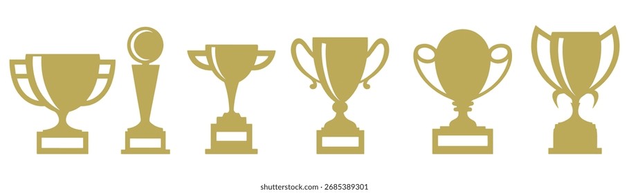 Golden Trophy Cup Vector Silhouette Set. A collection of award and victory vector icons.