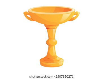 Golden trophy cup of the winner. Competition award, goblet with handles. Vector isolated on white cartoon illustration.