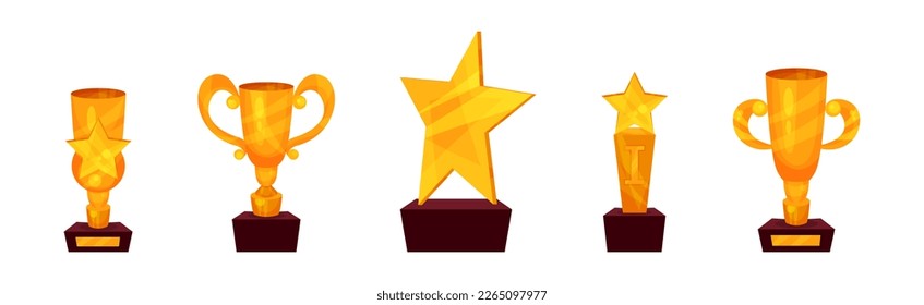 Golden Trophy Cups and Award of Different Shape Vector Set