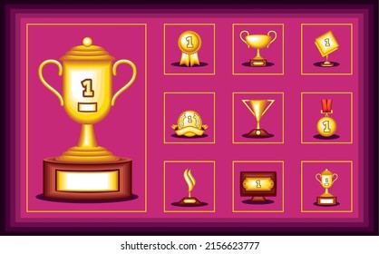 golden trophy cups and awards icons