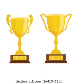 Golden trophy cups isolated on white background. Symbol of Victory. Vector illustration