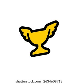 Golden trophy displays wings on white plain background victory