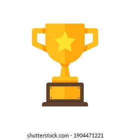 Golden trophy with engraved nameplate Symbol of victory Awards of winners in sports events.