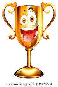 Golden trophy with face illustration
