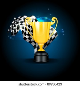 Golden Trophy and Flag, vector