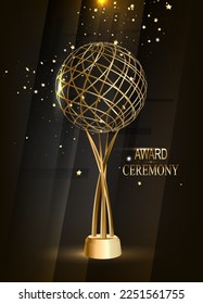 Golden trophy, gold cup award. Realistic vector illustration isolated