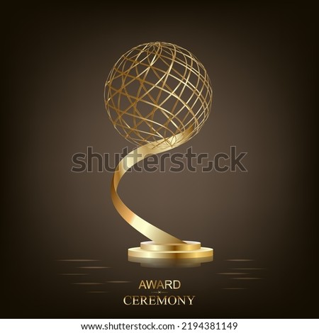 Golden trophy, gold cup award. 3d First place winner, champion reward, sport prize, victory and business success, leadership and achievement symbol. Realistic vector illustration isolated