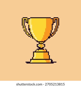 Icono de trofeo dorado en estilo retro pixel art sobre un fondo liso