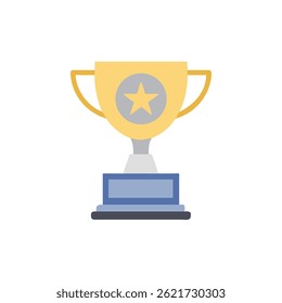 A golden trophy illustration featuring a star symbol, isolated on a White Background, in a simple flat style.