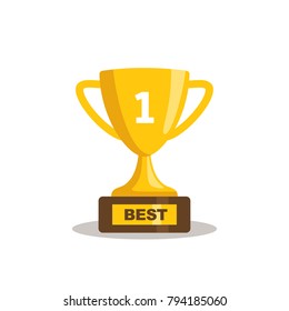 Golden trophy isolated on white background. Vector illustration in flat style.