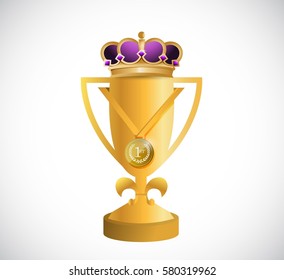 golden trophy and a kings crown illustration design graphic