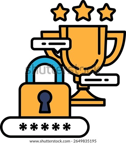 A golden trophy with a lock on it. The trophy is surrounded by stars. The trophy is a symbol of achievement and success. The lock on the trophy represents the hard work