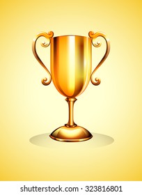 Goldene Trophäe auf gelbem Hintergrund, Vektorgrafik