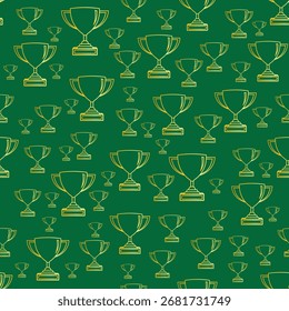 Patrón de trofeo dorado de fondo verde sin fisuras