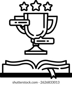 Um troféu dourado é colocado em cima de um livro aberto