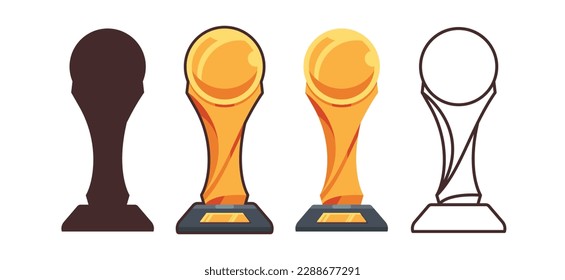 Golden trophy set vector illustration with 4 variant , collection trophy, silhouette and line art trophy
