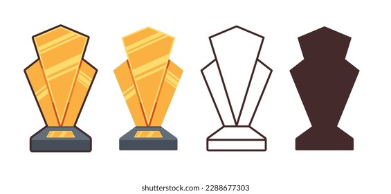 Golden trophy set vector illustration, collection trophy, silhouette and line art trophy