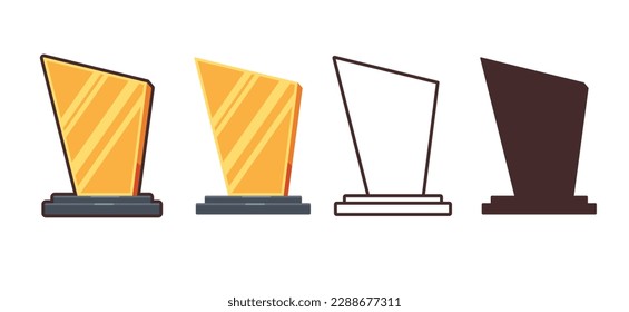 Golden trophy set vector illustration, collection trophy, silhouette and line art trophy