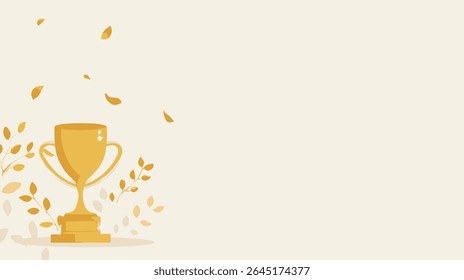 Golden trophy shines amidst falling leaves celebration backdrop vector
