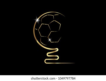 Golden trophy soccer ball icon, vector prize abstract gold football icon isolated or black background 