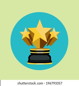 golden trophy with three stars flat icon vector 