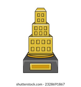 golden trophy vector design with three storey building concept and for urban related awards