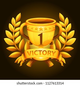 Golden trophy of victory. game object. winner icon.