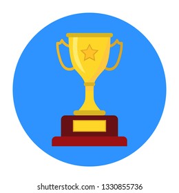 Golden trophy winners cup, flat style. Vector illustration