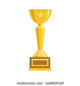 Golden trophy, winner's Cup vector illustration. Concept of the award, the prize for the first place in the competition. Flat style champion trophy. Bowl for successful people in sports or business