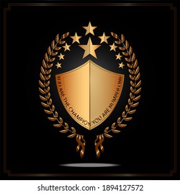 Golden trophy for winners With a message, you are the champion You are number one Black-gray gradient background