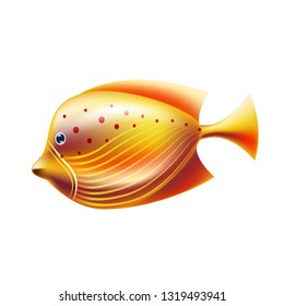 Golden tropical fish. Realistic coral reef fish, exotic underwater animal. Summer sea diving, travelling and vacation decoration, marine and aquarium world design. Vector illustration.