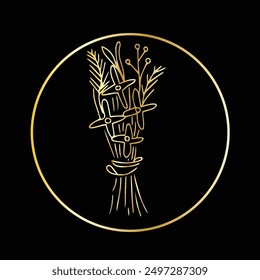 golden tropical leaf line floral design