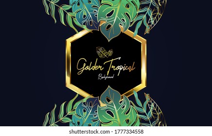 Golden Tropical Leaves background with gold object ,can use for wedding invitation, cover book, card vector illustration