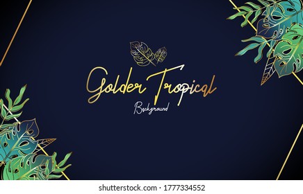 Golden Tropical Leaves background,can use for wedding invitation, cover book, card vector illustration
