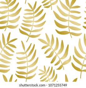 Golden Tropical Leaves Pattern. Endless Vector.