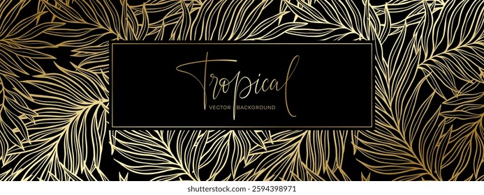 Golden Tropical Leaves Vector Background Illustration Featuring Elegant Decorative Design Element.